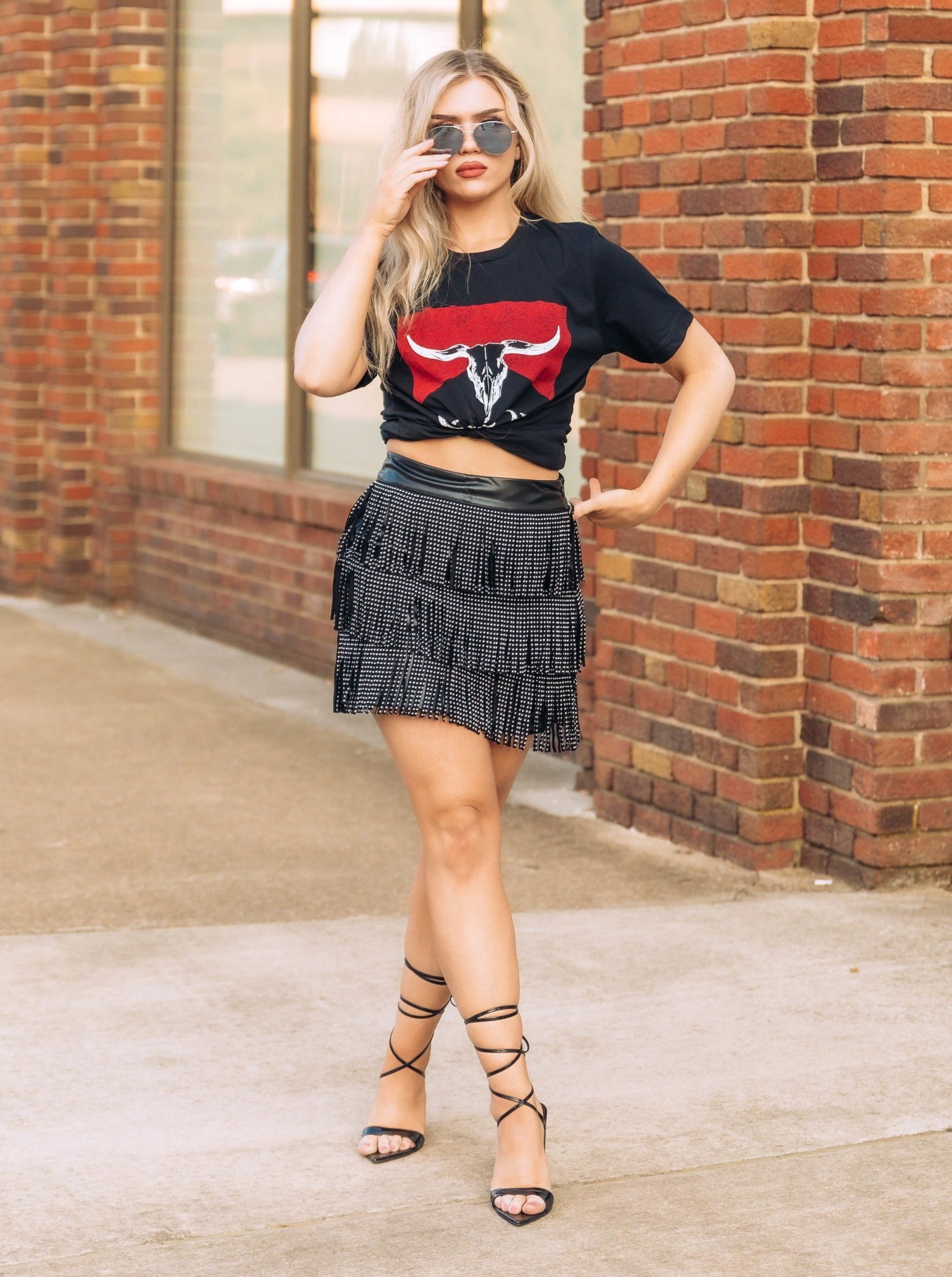 Wild Side Faux Leather Fringe Skirt - Black
